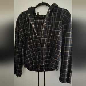 Forever 21 Black Plaid Hooded Utility Jacket